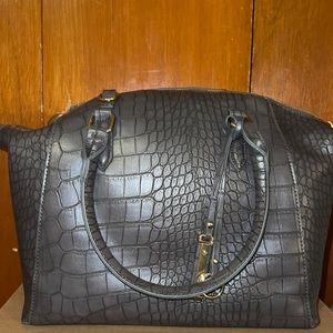 dark gray croc satchel bag with straps